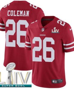 Nike San Francisco 49ers #26 Tevin Coleman Red Super Bowl LIV 2020 Team Color Men's Stitched NFL Vapor Untouchable Limited Jersey Men's
