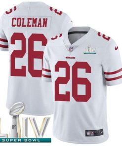 Nike San Francisco 49ers #26 Tevin Coleman White Super Bowl LIV 2020 Men's Stitched NFL Vapor Untouchable Limited Jersey Men's