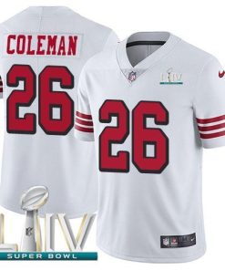 Nike San Francisco 49ers #26 Tevin Coleman White Super Bowl LIV 2020 Rush Men's Stitched NFL Vapor Untouchable Limited Jersey Men's