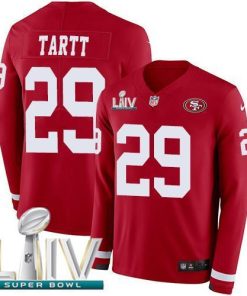 Nike San Francisco 49ers #29 Jaquiski Tartt Red Super Bowl LIV 2020 Team Color Men's Stitched NFL Limited Therma Long Sleeve Jersey Men's