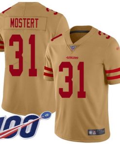 Nike San Francisco 49ers #31 Raheem Mostert Gold Men's Stitched NFL Limited Inverted Legend 100th Season Jersey Men's