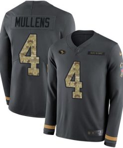 Nike San Francisco 49ers #4 Nick Mullens Anthracite Salute to Service Men's Stitched NFL Limited Therma Long Sleeve Jersey Men's