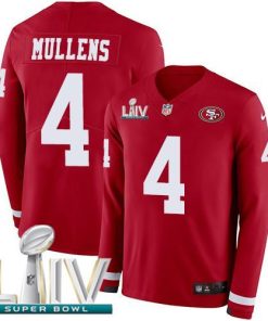 Nike San Francisco 49ers #4 Nick Mullens Red Super Bowl LIV 2020 Team Color Men's Stitched NFL Limited Therma Long Sleeve Jersey Men's