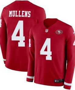 Nike San Francisco 49ers #4 Nick Mullens Red Team Color Men's Stitched NFL Limited Therma Long Sleeve Jersey Men's