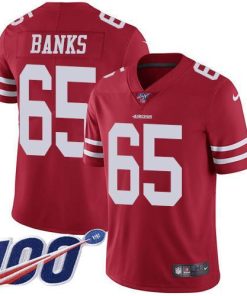 Nike San Francisco 49ers #65 Aaron Banks Red Team Color Men's Stitched NFL 100th Season Vapor Limited Jersey Men's