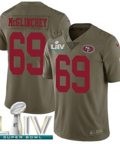 Nike San Francisco 49ers #69 Mike McGlinchey Olive Super Bowl LIV 2020 Men's Stitched NFL Limited 2017 Salute To Service Jersey Men's