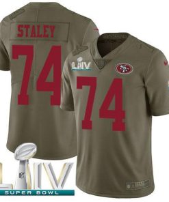 Nike San Francisco 49ers #74 Joe Staley Olive Super Bowl LIV 2020 Men's Stitched NFL Limited 2017 Salute To Service Jersey Men's