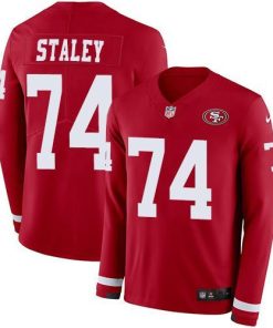 Nike San Francisco 49ers #74 Joe Staley Red Team Color Men's Stitched NFL Limited Therma Long Sleeve Jersey Men's