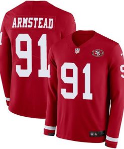 Nike San Francisco 49ers #91 Arik Armstead Red Team Color Men's Stitched NFL Limited Therma Long Sleeve Jersey Men's