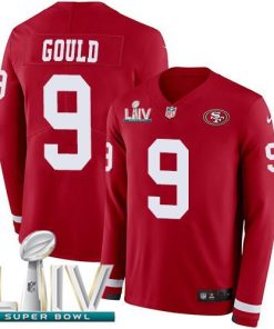 Nike San Francisco 49ers #9 Robbie Gould Red Super Bowl LIV 2020 Team Color Men's Stitched NFL Limited Therma Long Sleeve Jersey Men's