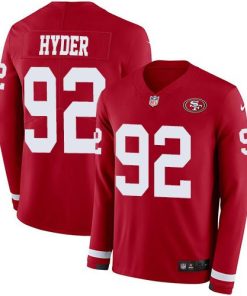Nike San Francisco 49ers #92 Kerry Hyder Red Team Color Men's Stitched NFL Limited Therma Long Sleeve Jersey Men's