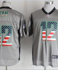 Nike Seahawks #12 Fan Grey Men's Stitched NFL Elite USA Flag Fashion Jersey