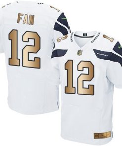 Nike Seahawks #12 Fan White Men's Stitched NFL Elite Gold Jersey