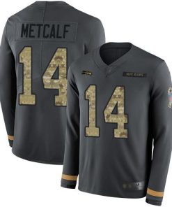 Nike Seahawks #14 D.K. Metcalf Anthracite Salute To Service Men's Stitched NFL Limited Therma Long Sleeve Jersey