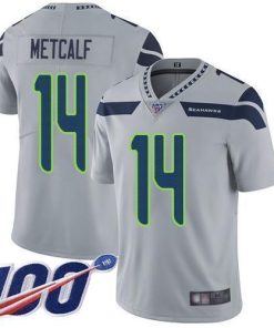 Nike Seahawks #14 D.K. Metcalf Grey Alternate Men's Stitched NFL 100th Season Vapor Limited Jersey
