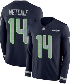 Nike Seahawks #14 D.K. Metcalf Steel Blue Team Color Men's Stitched NFL Limited Therma Long Sleeve Jersey