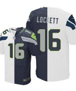 Nike Seahawks #16 Tyler Lockett White/Steel Blue Men's Stitched NFL Elite Split Jersey