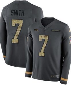 Nike Seahawks #7 Geno Smith Anthracite Salute To Service Men's Stitched NFL Limited Therma Long Sleeve Jersey