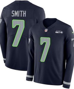 Nike Seahawks #7 Geno Smith Steel Blue Team Color Men's Stitched NFL Limited Therma Long Sleeve Jersey