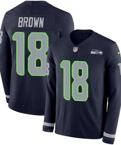 Nike Seattle Seahawks #18 Jaron Brown Steel Blue Team Color Men's Stitched NFL Limited Therma Long Sleeve Jersey Men's