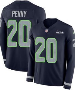 Nike Seattle Seahawks #20 Rashaad Penny Steel Blue Team Color Men's Stitched NFL Limited Therma Long Sleeve Jersey Men's
