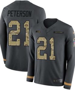 Nike Seattle Seahawks ##21 Adrian Peterson Anthracite Salute to Service Men's Stitched NFL Limited Therma Long Sleeve Jersey Men's