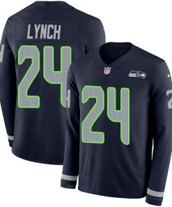 Nike Seattle Seahawks #24 Marshawn Lynch Steel Blue Team Color Men's Stitched NFL Limited Therma Long Sleeve Jersey Men's