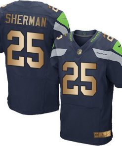 Nike Seattle Seahawks #25 Richard Sherman Steel Blue Team Color Men's Stitched NFL Elite Gold Jersey Men's