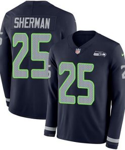 Nike Seattle Seahawks #25 Richard Sherman Steel Blue Team Color Men's Stitched NFL Limited Therma Long Sleeve Jersey Men's