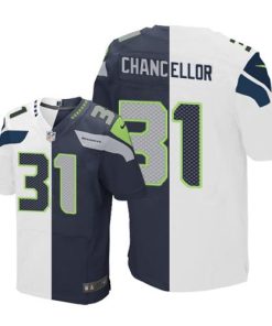 Nike Seattle Seahawks #31 Kam Chancellor White/Steel Blue Men's Stitched NFL Elite Split Jersey Men's