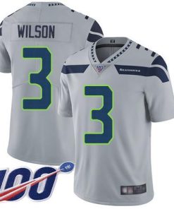 Nike Seattle Seahawks #3 Russell Wilson Grey Alternate Men's Stitched NFL 100th Season Vapor Limited Jersey Men's