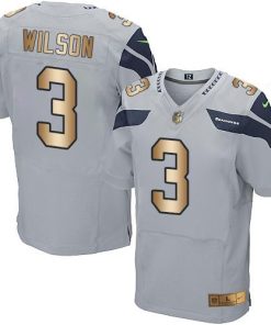 Nike Seattle Seahawks #3 Russell Wilson Grey Alternate Men's Stitched NFL Elite Gold Jersey Men's
