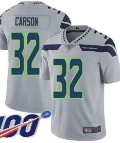 Nike Seattle Seahawks #32 Chris Carson Grey Alternate Men's Stitched NFL 100th Season Vapor Limited Jersey Men's