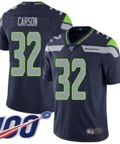 Nike Seattle Seahawks #32 Chris Carson Steel Blue Team Color Men's Stitched NFL 100th Season Vapor Limited Jersey Men's