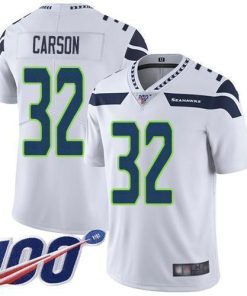 Nike Seattle Seahawks #32 Chris Carson White Men's Stitched NFL 100th Season Vapor Limited Jersey Men's