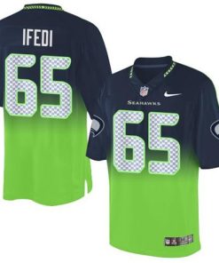 Nike Seattle Seahawks #65 Germain Ifedi Steel Blue/Green Men's Stitched NFL Elite Fadeaway Fashion Jersey Men's