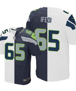 Nike Seattle Seahawks #65 Germain Ifedi White/Steel Blue Men's Stitched NFL Elite Split Jersey Men's