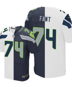 Nike Seattle Seahawks #74 George Fant White/Steel Blue Men's Stitched NFL Elite Split Jersey Men's