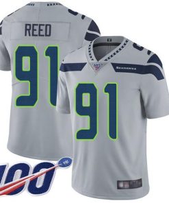 Nike Seattle Seahawks #91 Jarran Reed Grey Alternate Men's Stitched NFL 100th Season Vapor Limited Jersey Men's