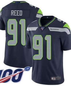 Nike Seattle Seahawks #91 Jarran Reed Steel Blue Team Color Men's Stitched NFL 100th Season Vapor Limited Jersey Men's