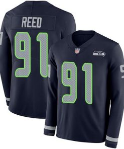 Nike Seattle Seahawks #91 Jarran Reed Steel Blue Team Color Men's Stitched NFL Limited Therma Long Sleeve Jersey Men's