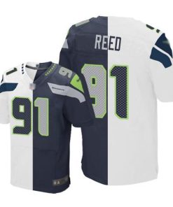 Nike Seattle Seahawks #91 Jarran Reed White/Steel Blue Men's Stitched NFL Elite Split Jersey Men's