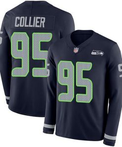 Nike Seattle Seahawks #95 L.J. Collier Steel Blue Team Color Men's Stitched NFL Limited Therma Long Sleeve Jersey Men's