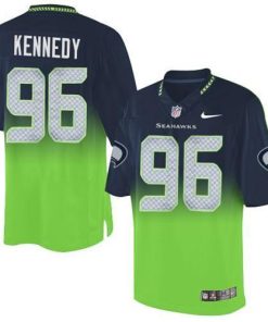 Nike Seattle Seahawks #96 Cortez Kennedy Steel Blue/Green Men's Stitched NFL Elite Fadeaway Fashion Jersey Men's