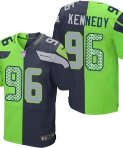 Nike Seattle Seahawks #96 Cortez Kennedy Steel Blue/Green Men's Stitched NFL Elite Split Jersey Men's