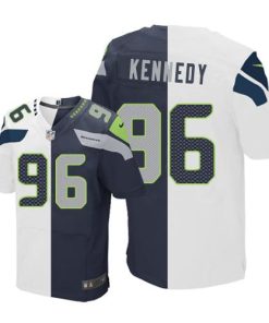 Nike Seattle Seahawks #96 Cortez Kennedy White/Steel Blue Men's Stitched NFL Elite Split Jersey Men's
