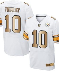 Nike Steelers #10 Mitchell Trubisky White Men's Stitched NFL Elite Gold Jersey