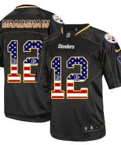 Nike Steelers #12 Terry Bradshaw Black Men's Stitched NFL Elite USA Flag Fashion Jersey