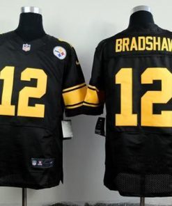 Nike Steelers #12 Terry Bradshaw Black(Gold No.) Men's Stitched NFL Elite Jersey