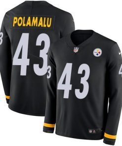 Nike Steelers #43 Troy Polamalu Black Team Color Men's Stitched NFL Limited Therma Long Sleeve Jersey